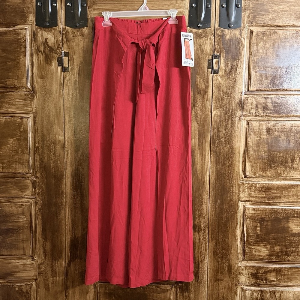 Rewash Boho Stretch Wide Split Fabric Leg Red Flowy Pants Women's Size Large